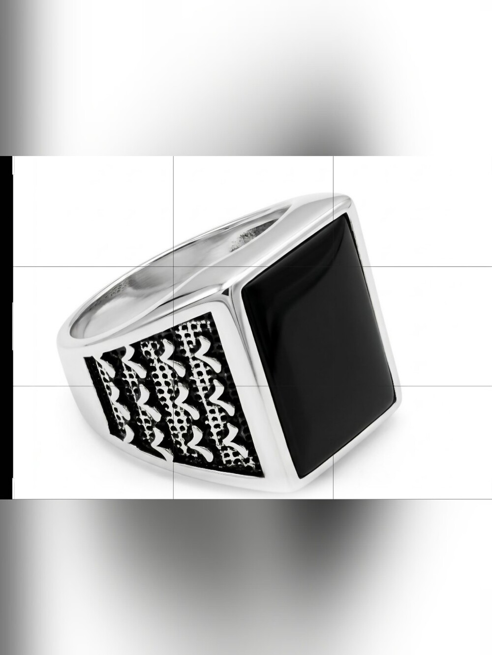 Chevron design Mens new size 7 bezel set signet quality titanium silver ring